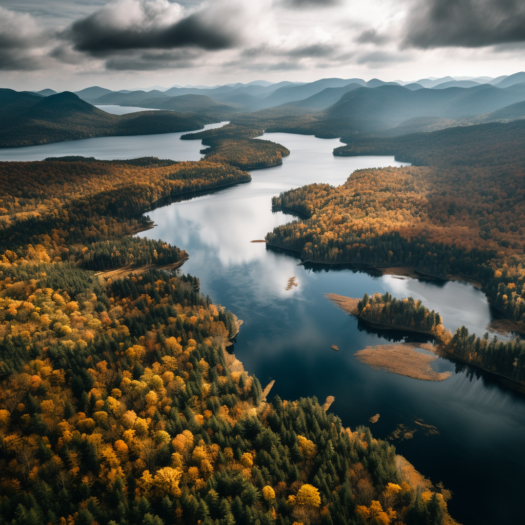 Adirondacks autumn aerial view