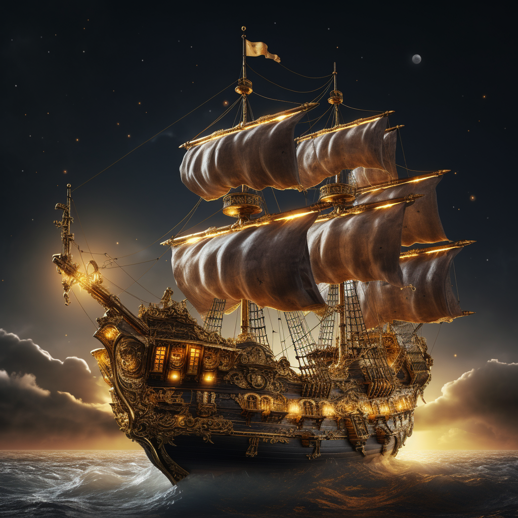 Pirate ship with gold and jewels