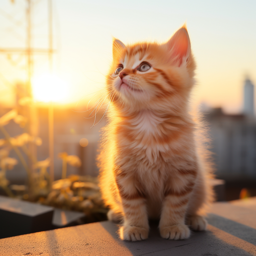 Adorable cat girl in a sunset setting