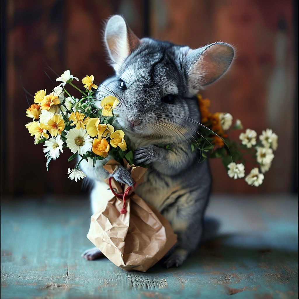 adorable chinchilla working florist image