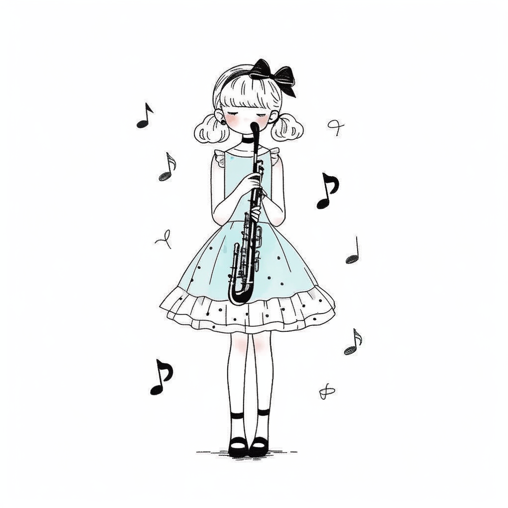 Cute girl playing clarinet illustration