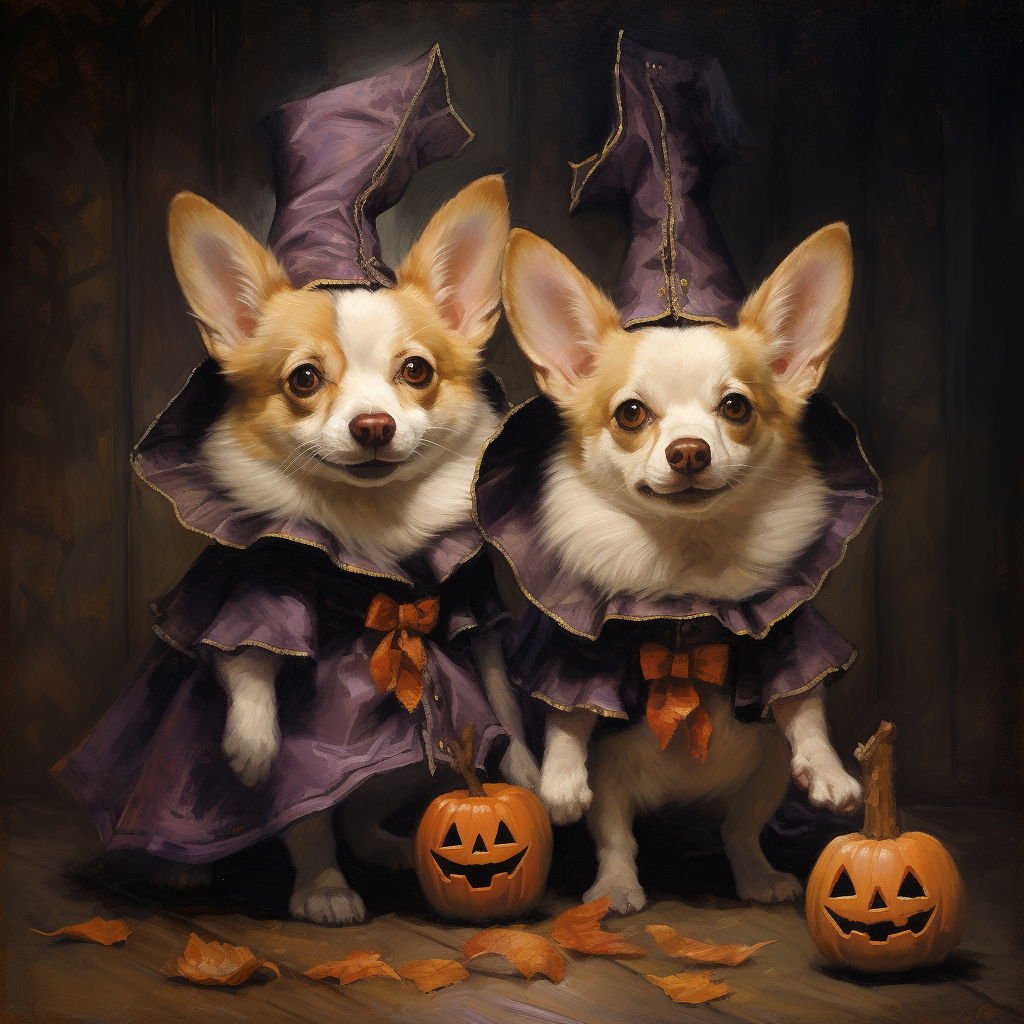 Corgi dogs in Halloween costumes