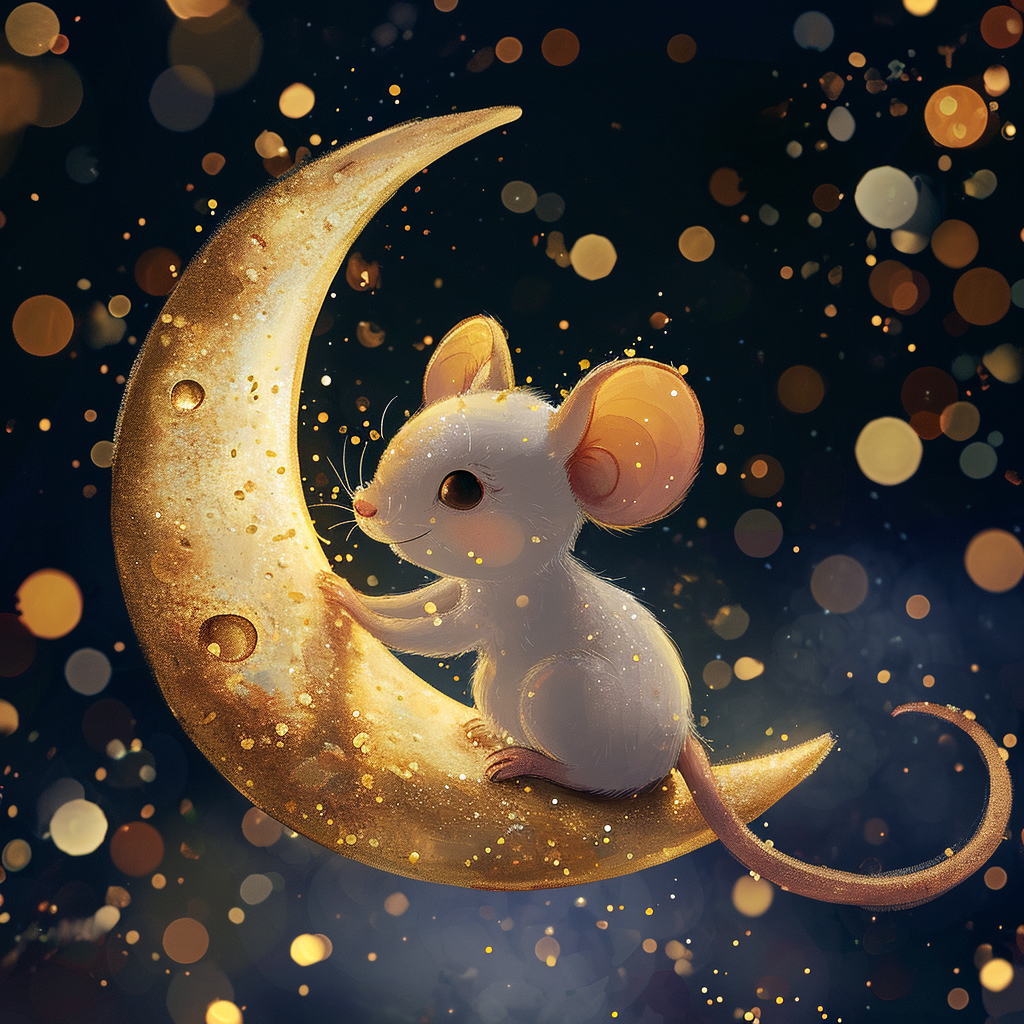 Crescent Moon with Smiling Mouse