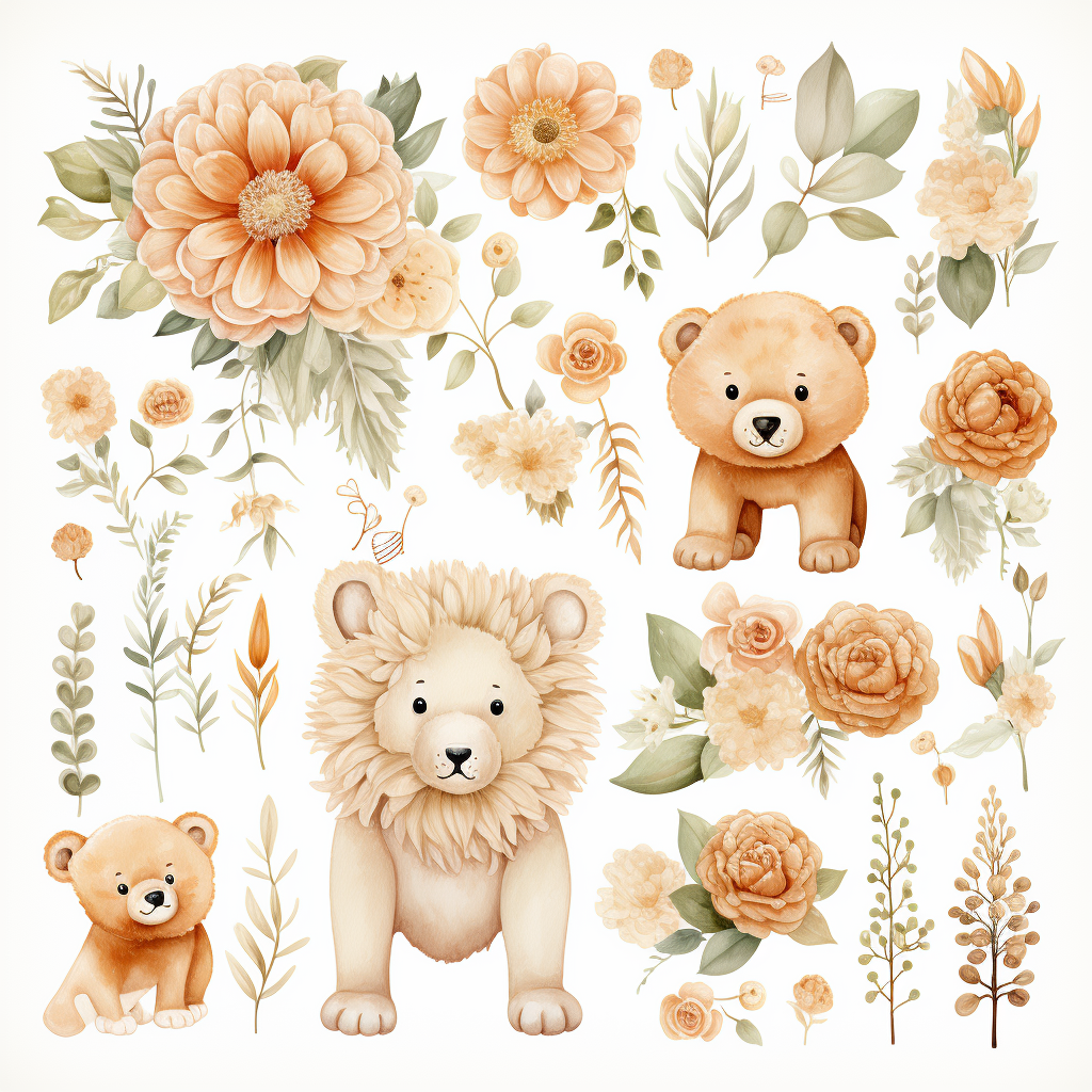 Cute floral clipart for babies