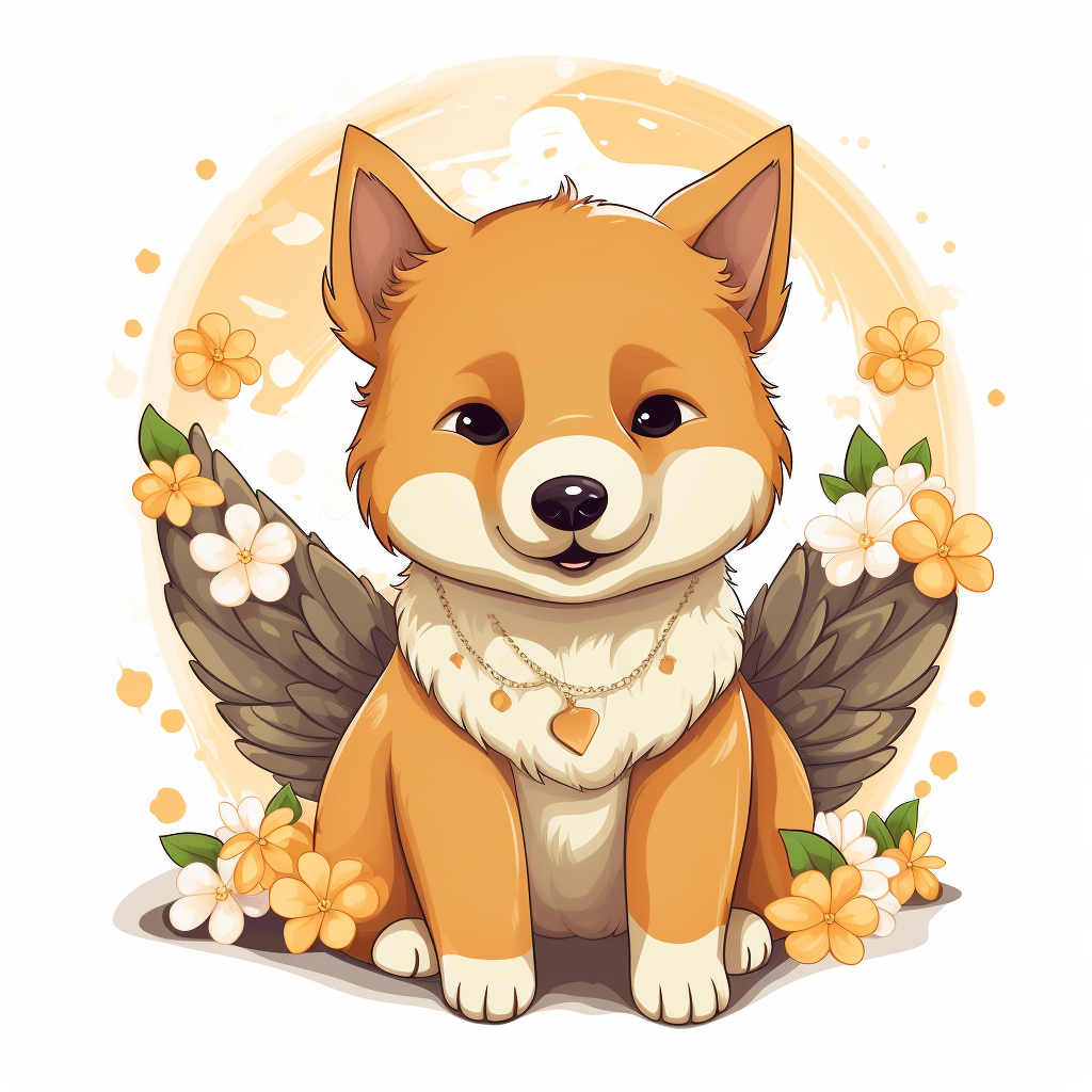 Cute Shiba Dog with Flowers  (5 words).