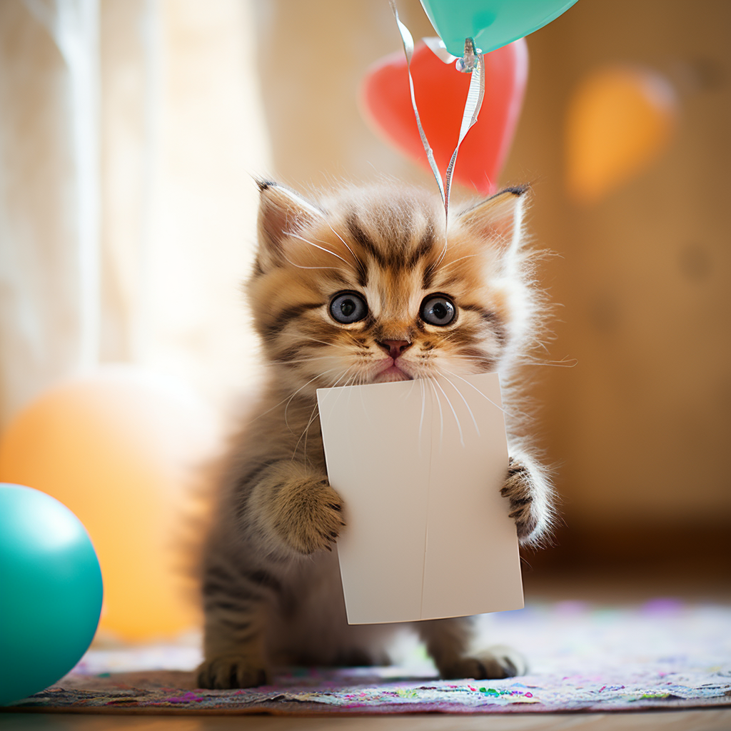 Cute Kitten Carrying Birthday Card