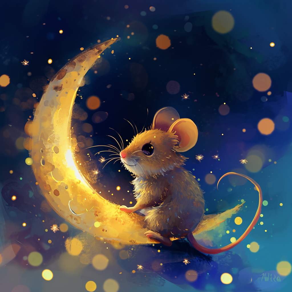 Cute cartoon illustration of a smiling moon mouse