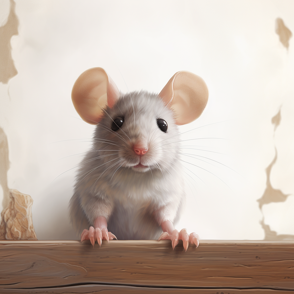 Cute Mouse at Table on White Wall