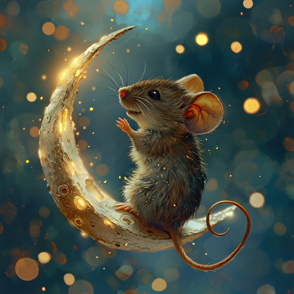 Cute mouse on crescent moon