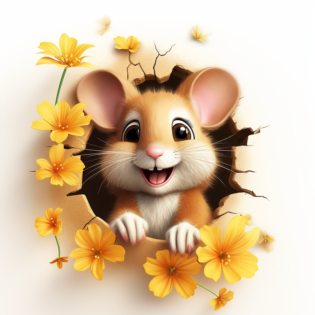 Cute mouse holding wildflowers