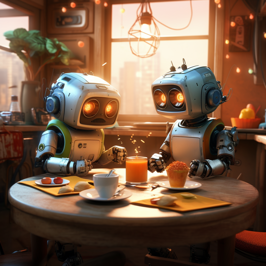 Robots enjoying dinner together