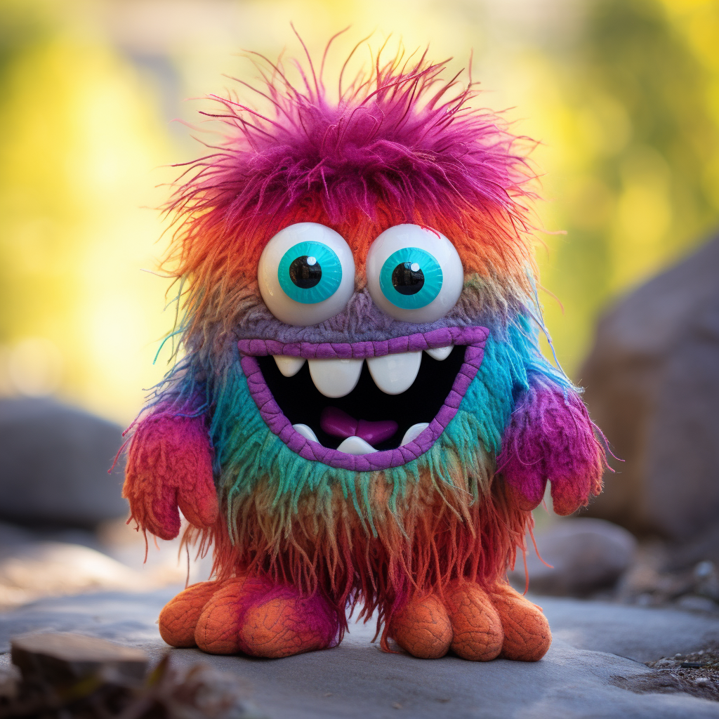 Adorable stuffed monster toy with a smile