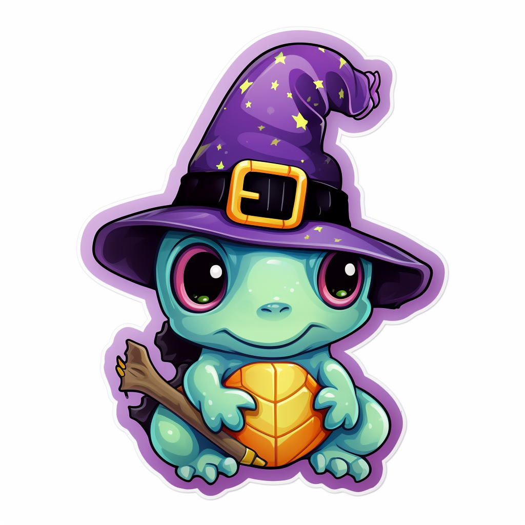 Cute witch turtle sticker