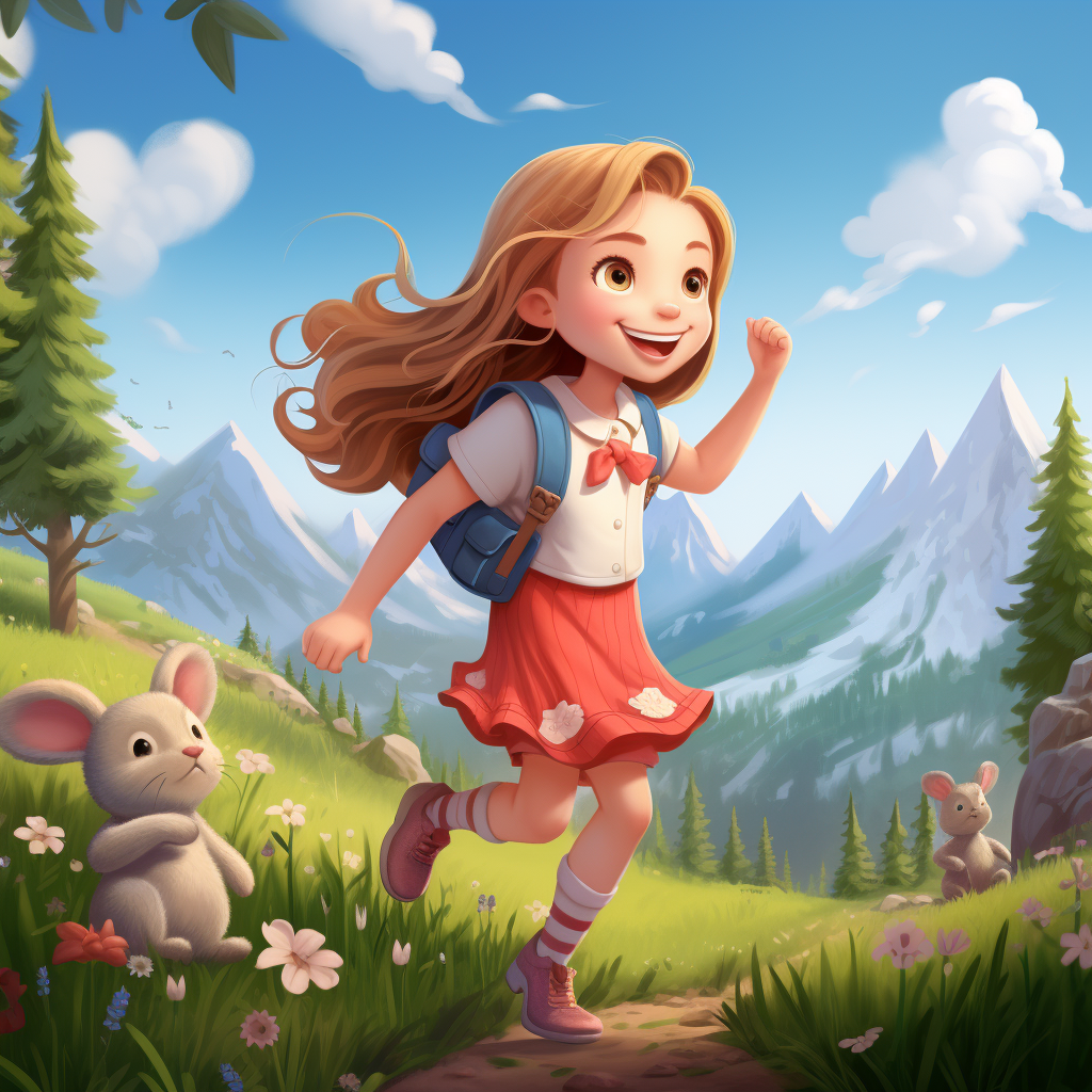 Smiling girl playing in meadow with squirrel