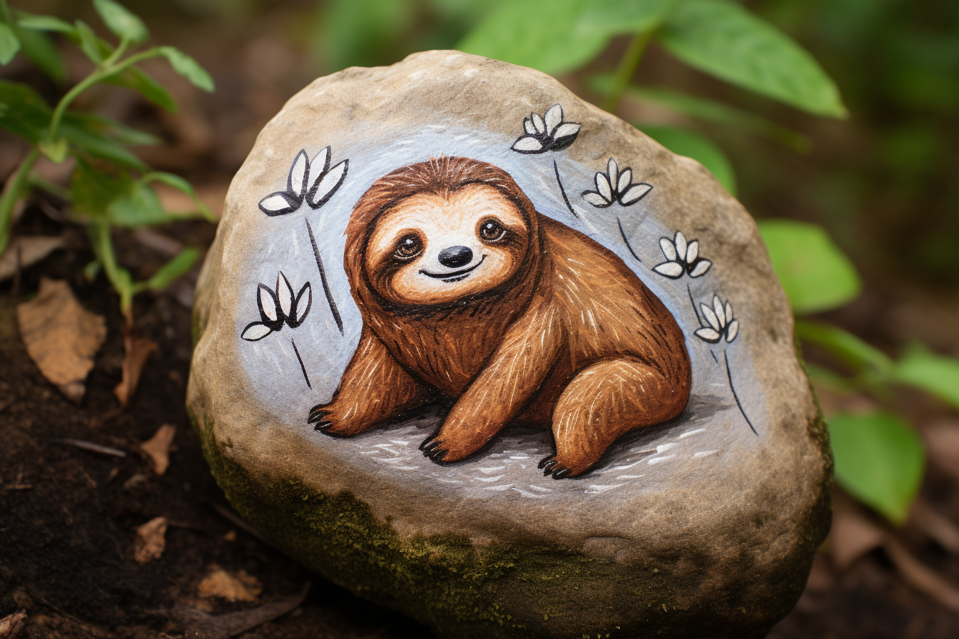 Cute sloth rock painting art