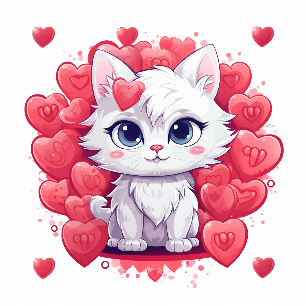 Adorable kitty with hearts and Valentine themes