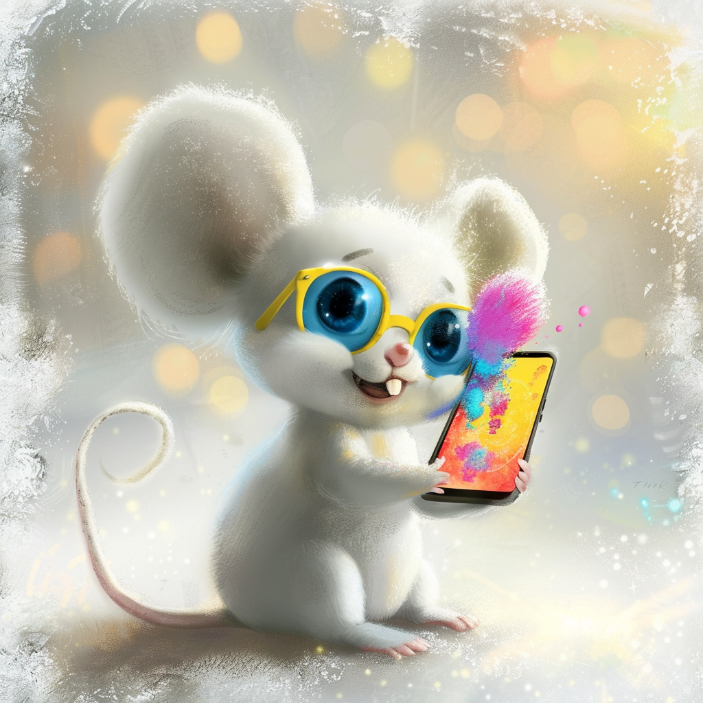 adorable mouse with smartphone illustration