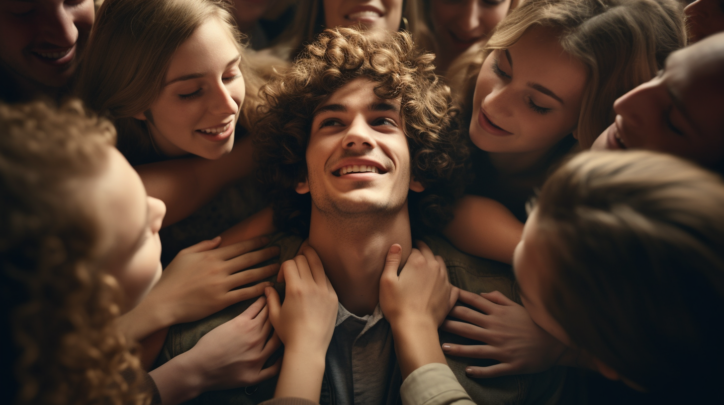 Group of people adoring someone