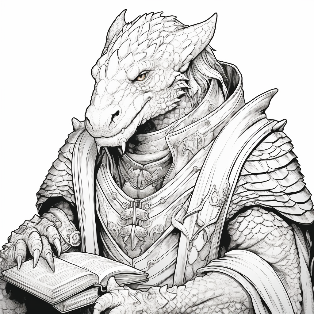 Dragonborn wizard coloring book illustration