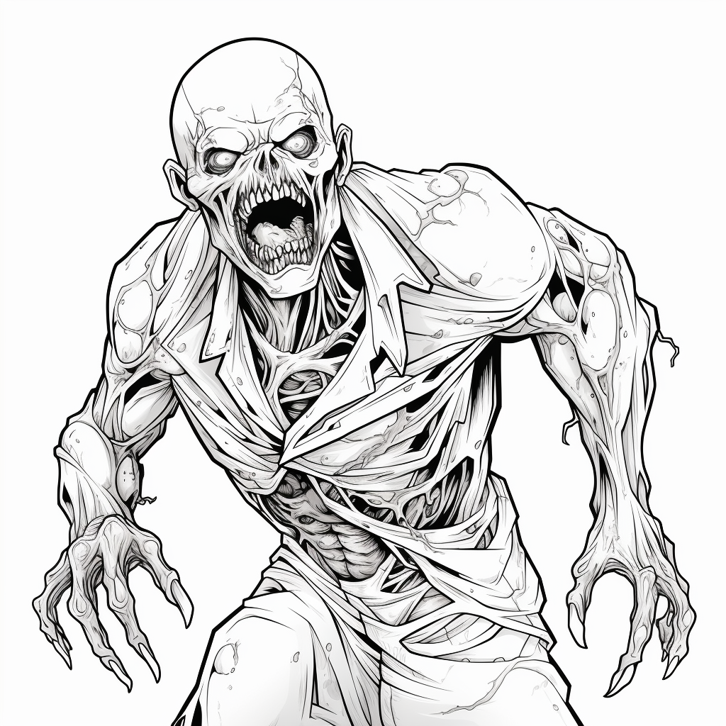 Zombie with Thick Outline on White Background