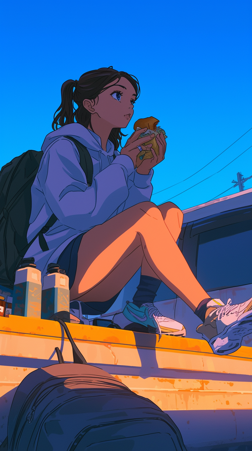 Adult woman enjoying food while traveling