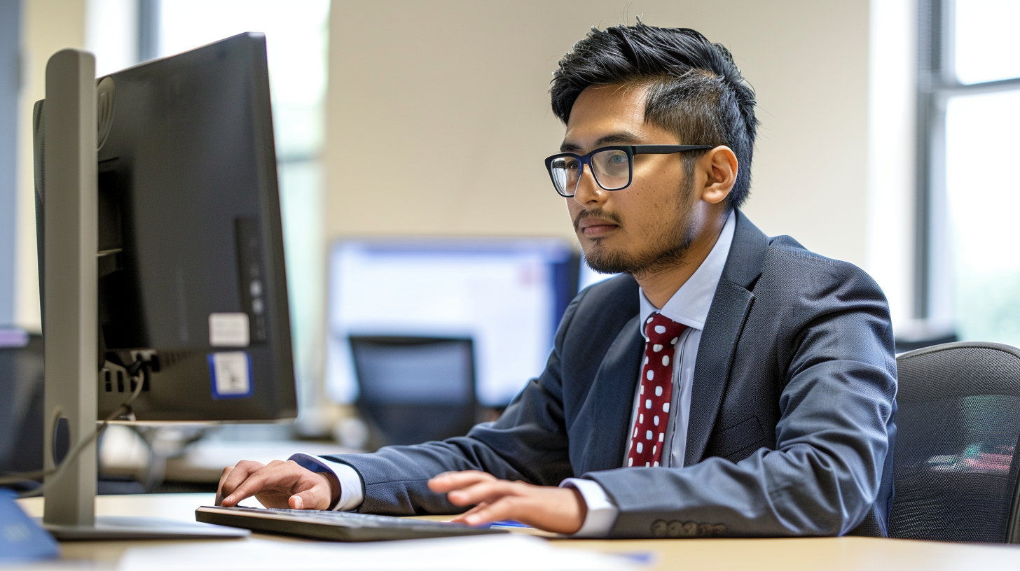 Adult at Computer in Academic Setting