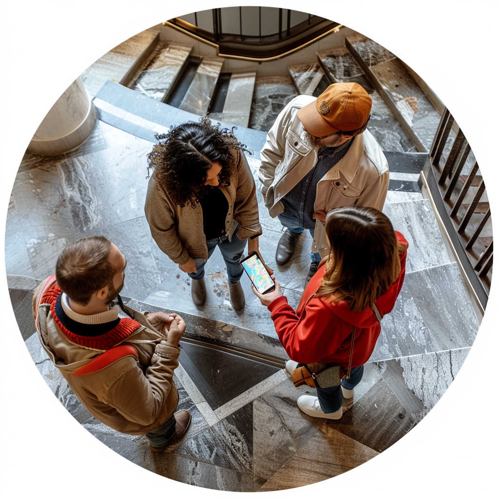 Group of Adults Using Map on Cellphone