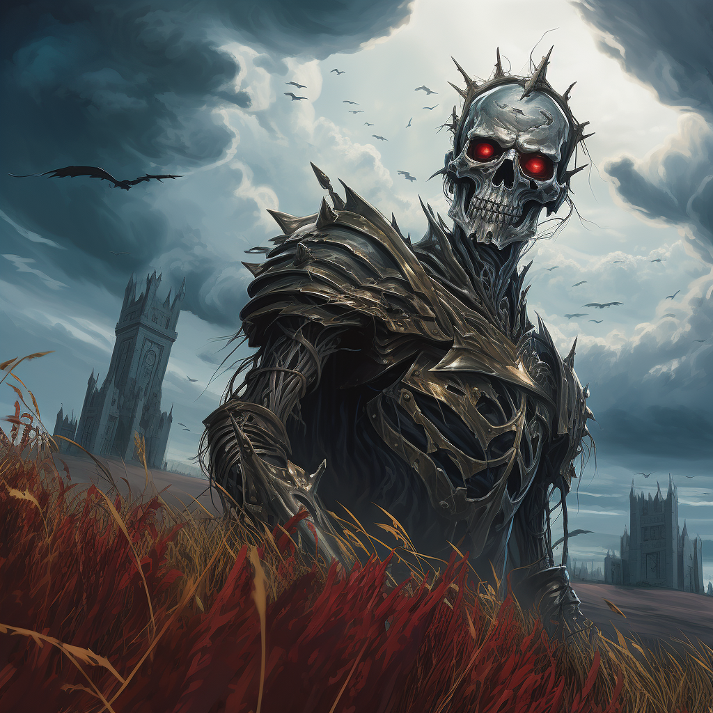 Hyper-realistic Adventure Lich in wheat field