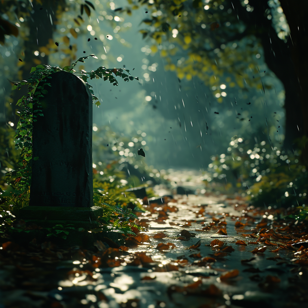 Mysterious grave in the rainy forest