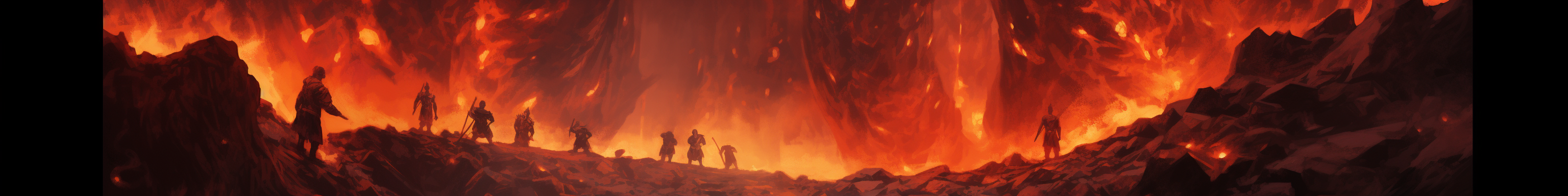 Adventurers battling fire elemental in lava cavern