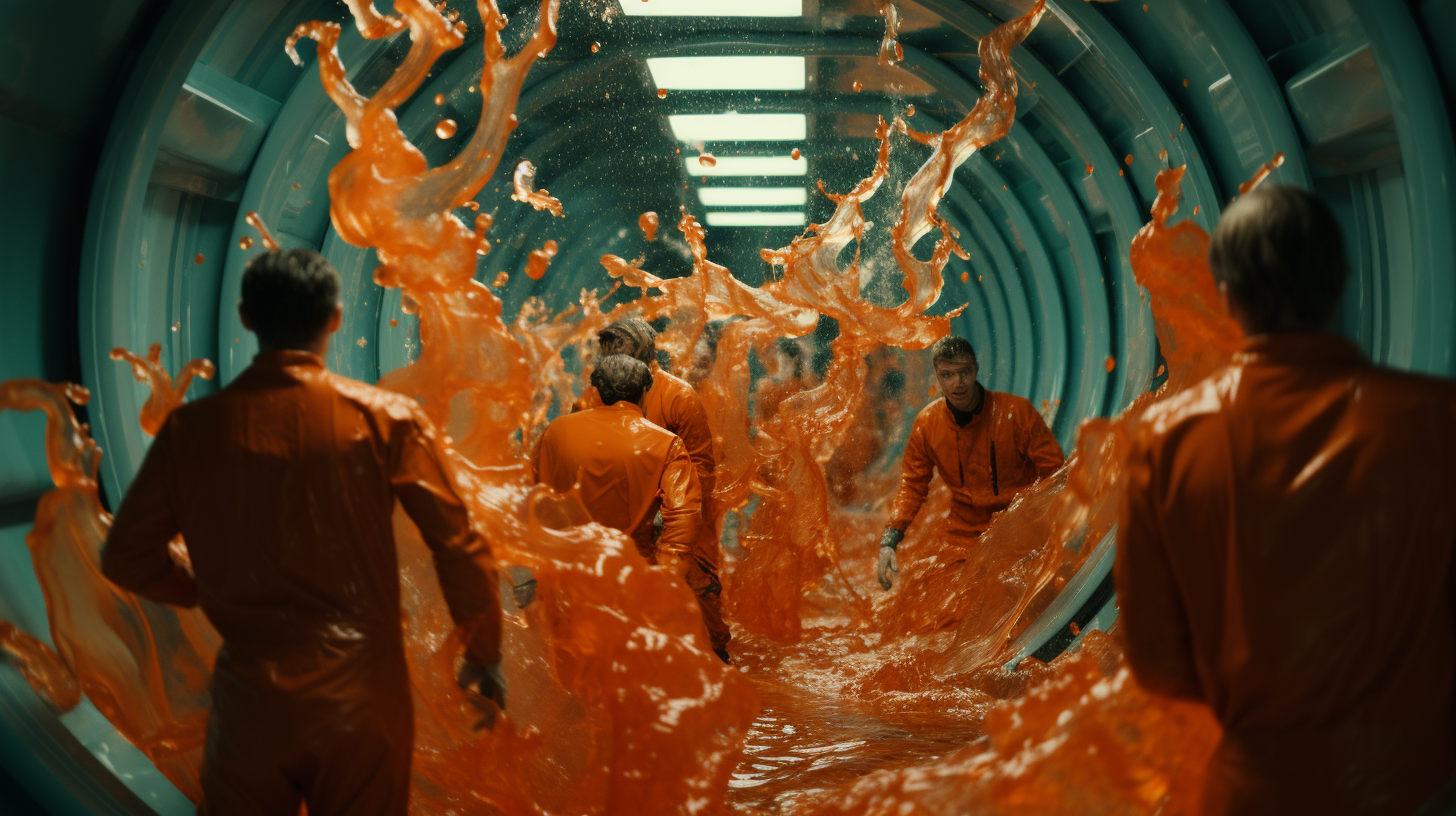 Adventurers caught in whirlpool of orange liquid