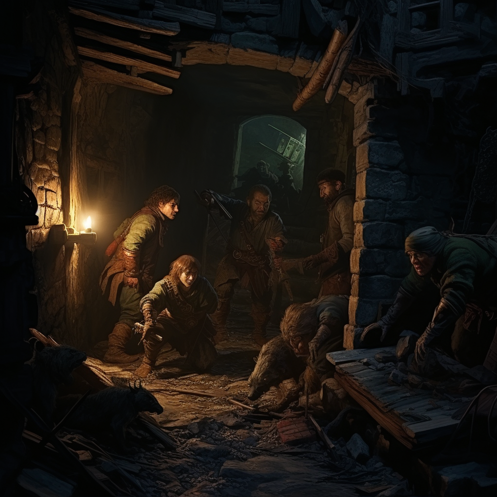 Adventurers Peering into Dark Sinister Hole