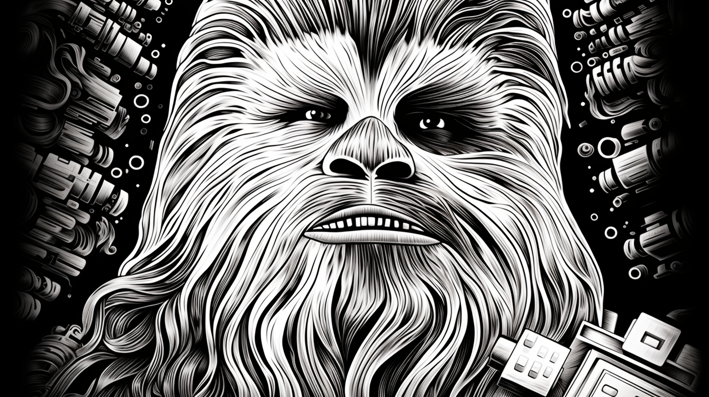 Coloring book page featuring Chewbacca  ?