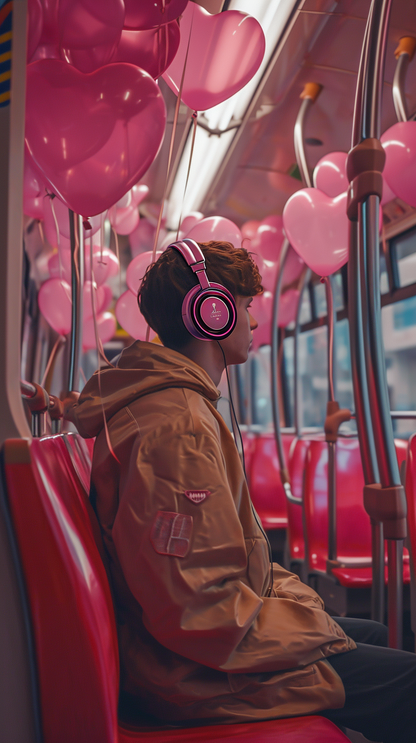 Man with Headphones on Bus