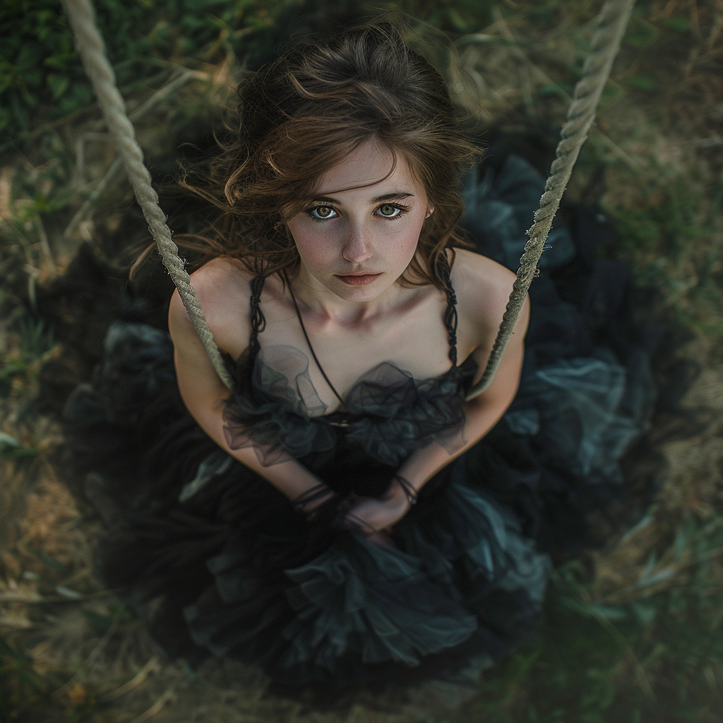 Female model standing on swing