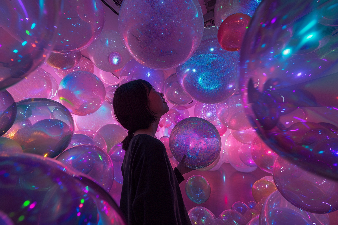 Colorful bubbles floating in the air