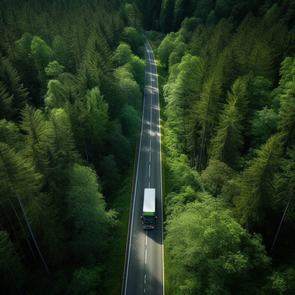 Semi truck in forest