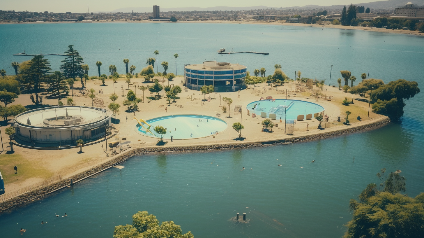 Aerial view aquatic park in summer