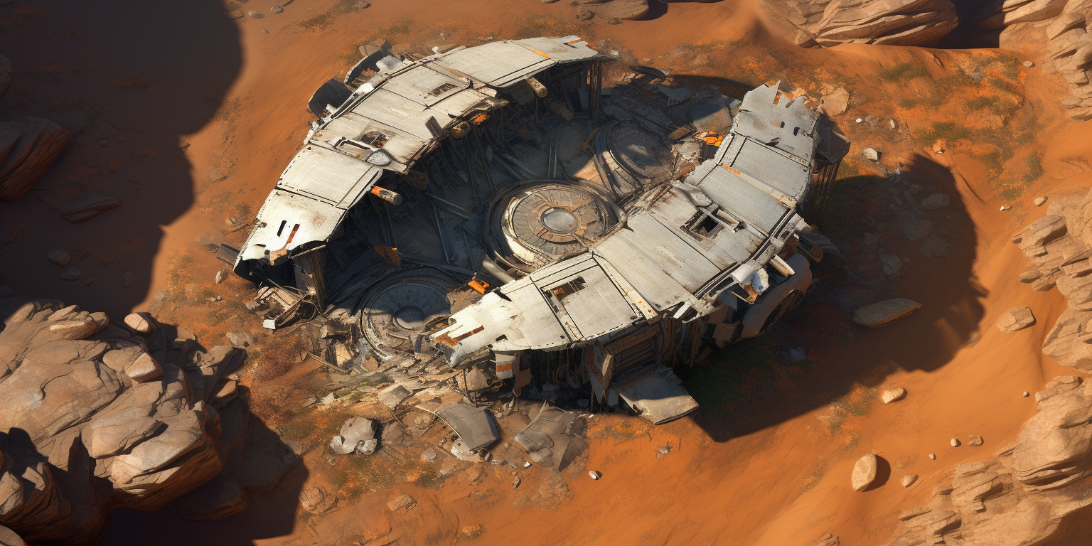 Wrecked Airship in Rocky Desert Cliffs