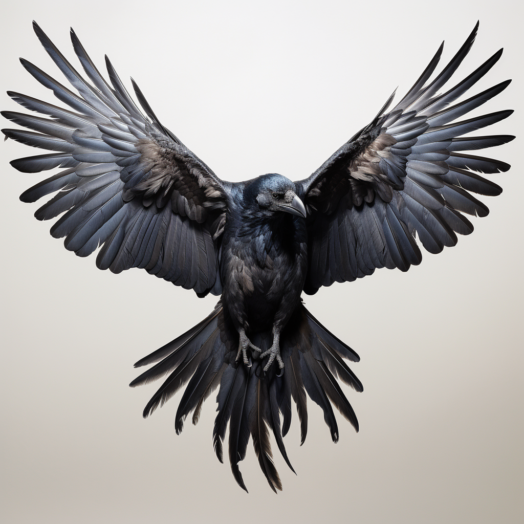 Aerial view of raven with spread wings