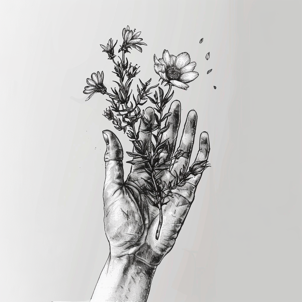 Hands holding flowers drawing