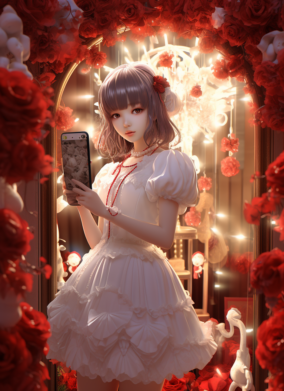 Japanese girl red roses selfie