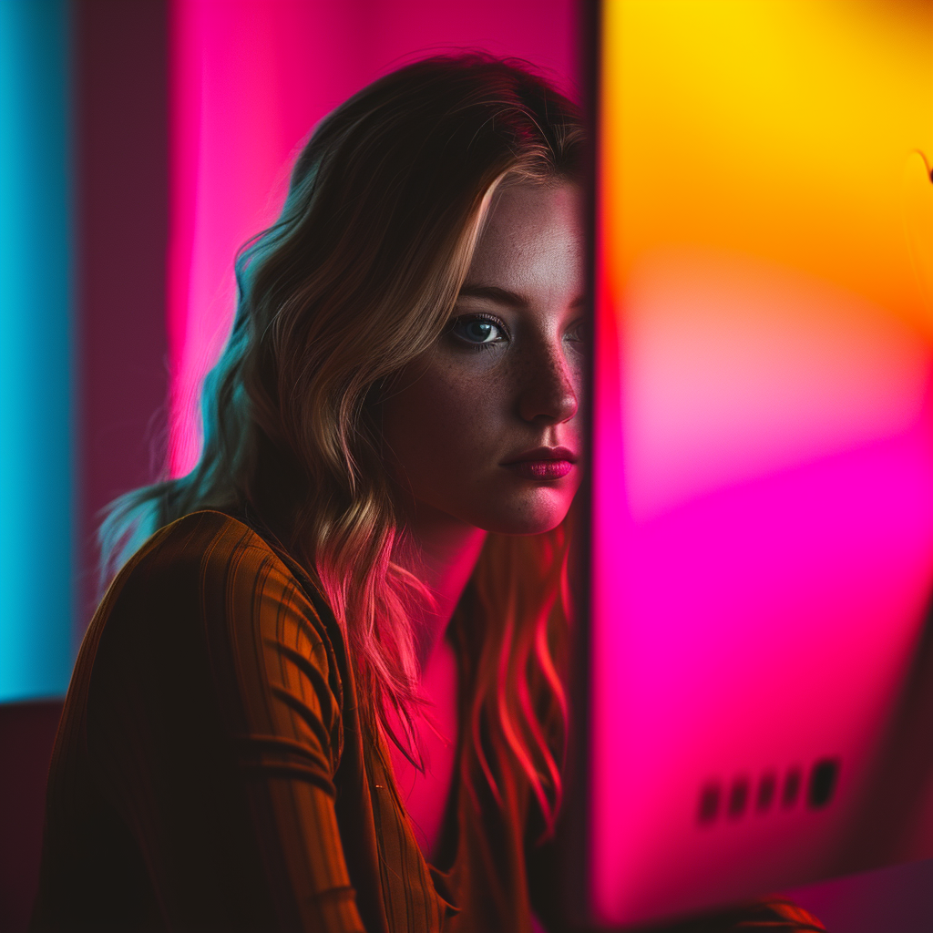 woman working in colourful office