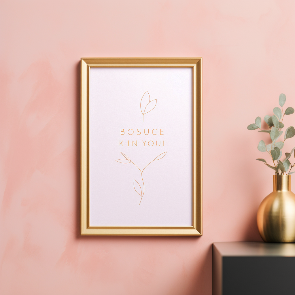 Aesthetic pink wall art with gold frame