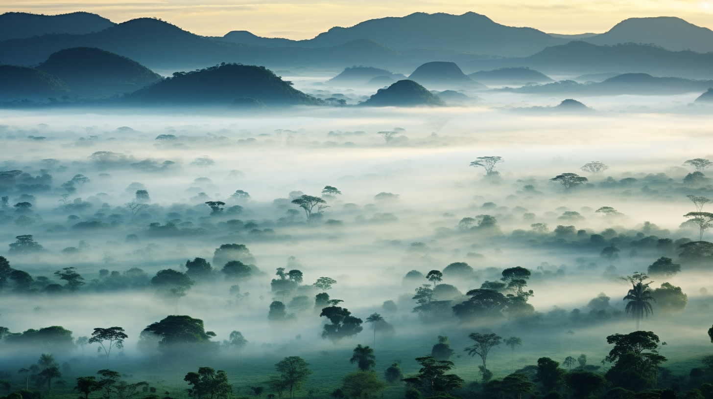 Misty equatorial jungles in Africa