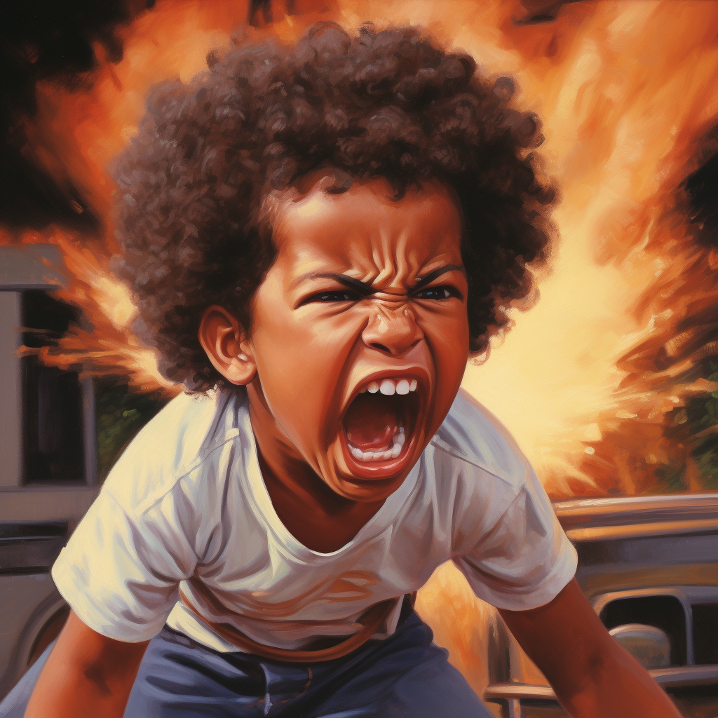 African American boy throwing temper tantrum at parents