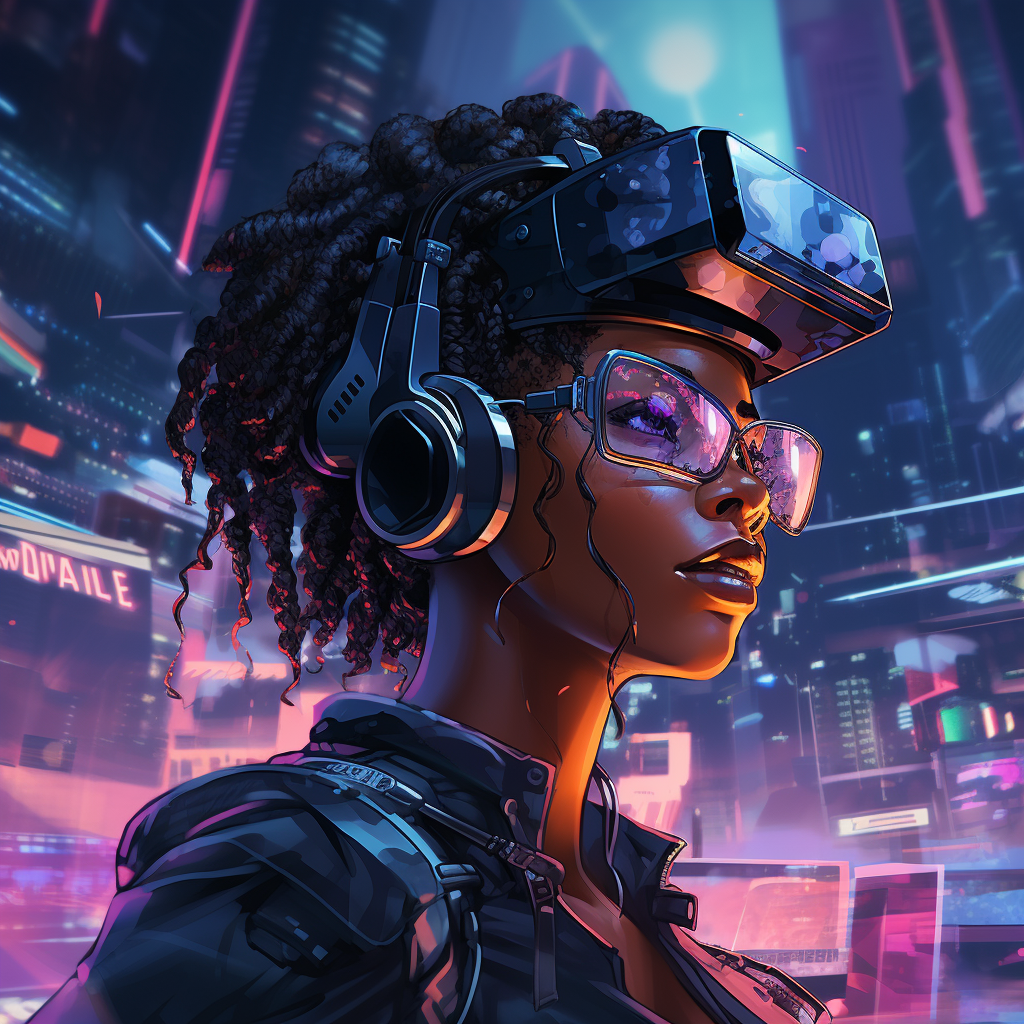 African American Cyberpunk Hacker in VR