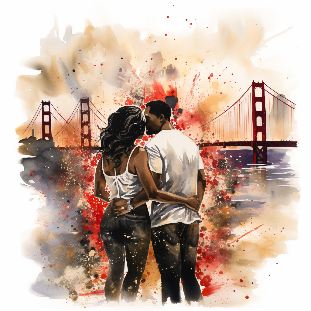 Exquisite Ink Painting: African American Female and Male in 49ers Jerseys