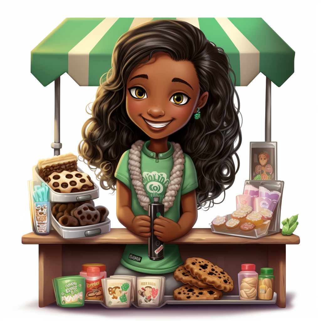 African American Girl Scout selling cookies