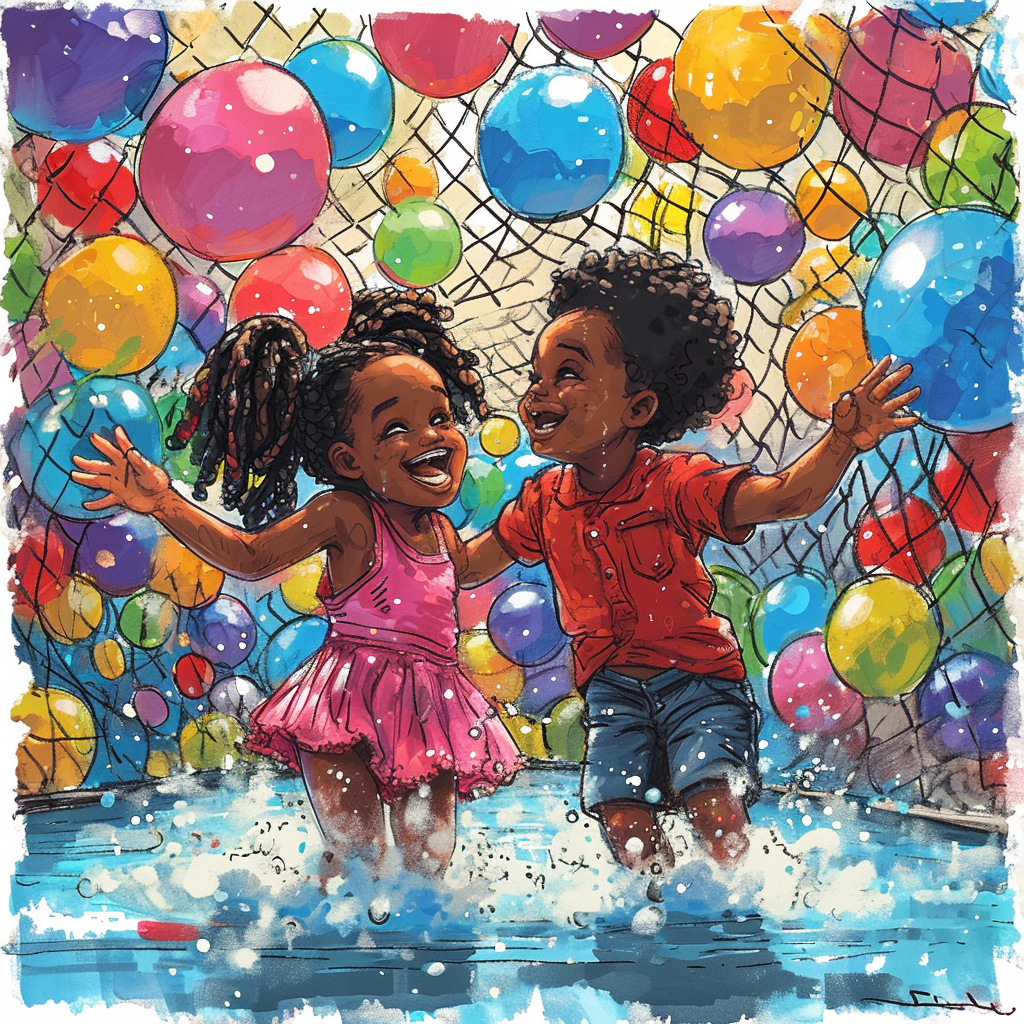 Young African American kids in balloon pit